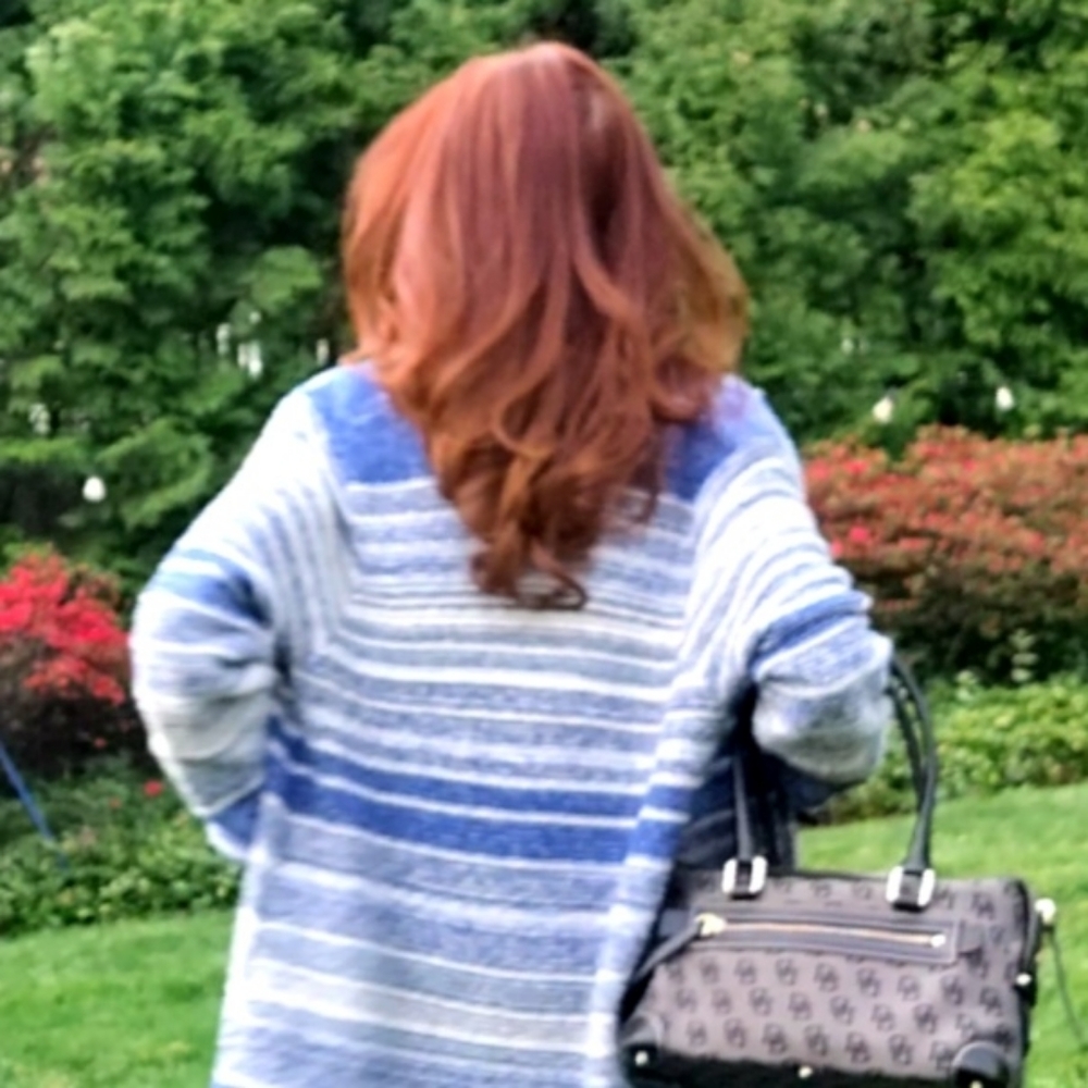 Lucky Brand Long Blue Striped Cotton Cardigan-EUC